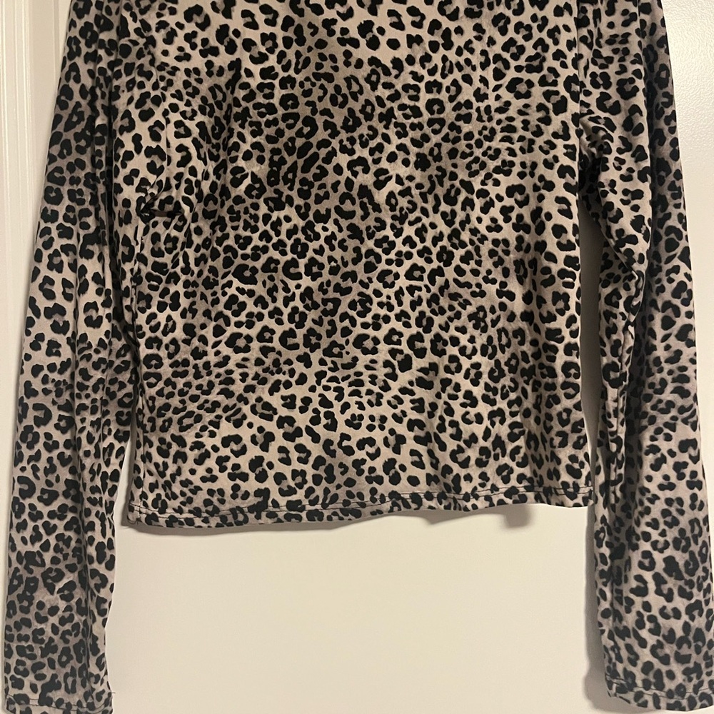 Leopard Print Long Sleeve Mock Neck Top